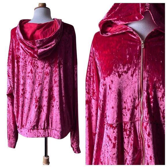 Fabletics Strawberry Crushed Velvet Zip-Up Hoodie Sweatshirt - 3X - Picture 2 of 10